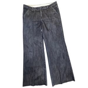 Bica Cheia Y2K Dark Indigo Raw Hem Wide Leg Flare Jeans Cotton Blend size 10